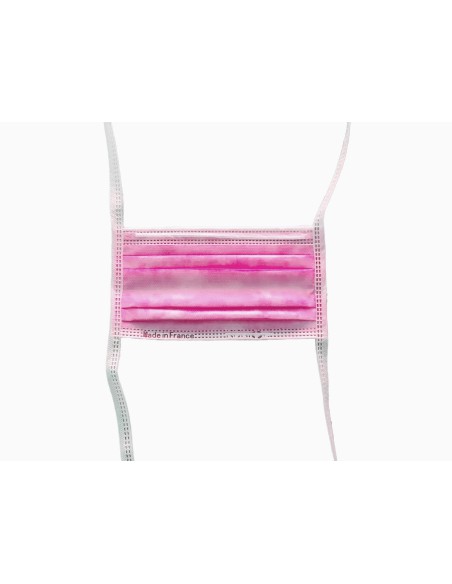 Masque chirurgical rose à lanière 100 % français PRISM pour bloc opératoire